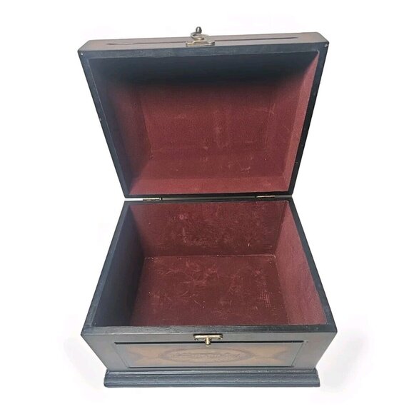 Wood Box Treasure Chest Brown Lined Storage Organization 10x12x6 - Picture 9 of 16